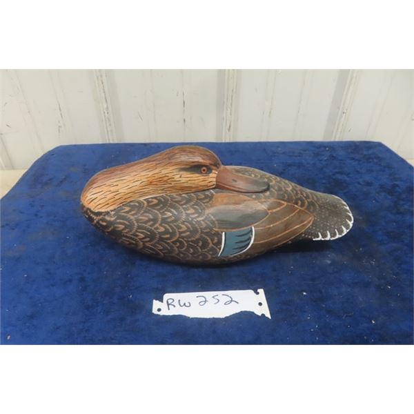 Carved Wood Duck Decoy 4.5" x 5" x 12" 