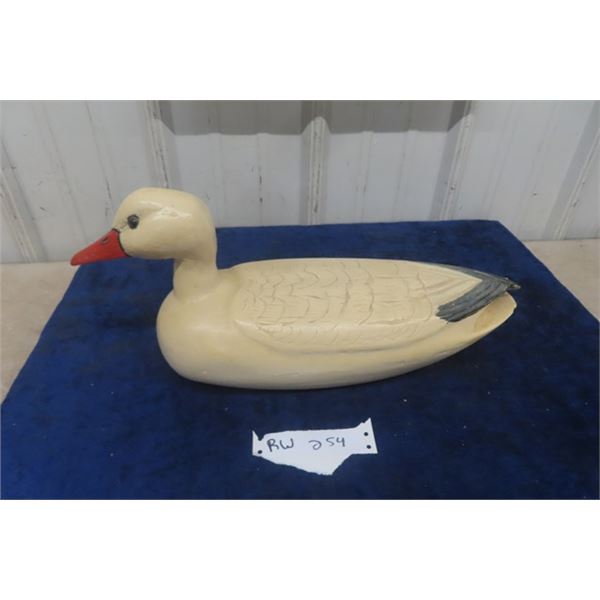 Carved Wood Snow Goose Decoy  6" x 8" x 17"