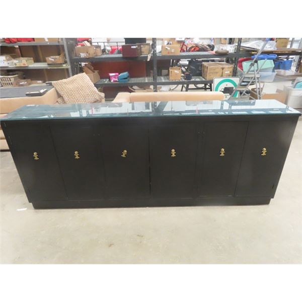 Cabinet - Black with Brass Pulls + Top Glass Protector 16"×36"×89"