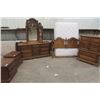 Image 1 : 5 pc Bedroom Suite: Dresser with Mirror 19"×31"×64" , Tall Dresser 19"×37"×45", 2 Night Stands 17"×2