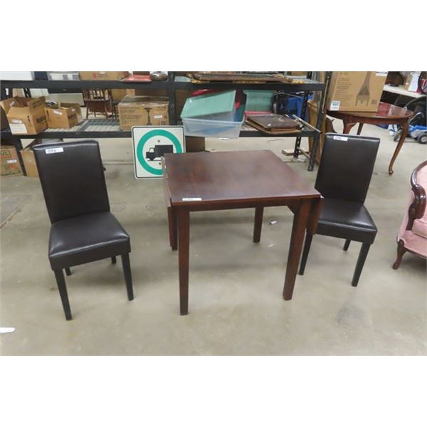 Drop Leaf Table with 2 Upholstered Chairs- Fully Extended Table 30"×30"×48"