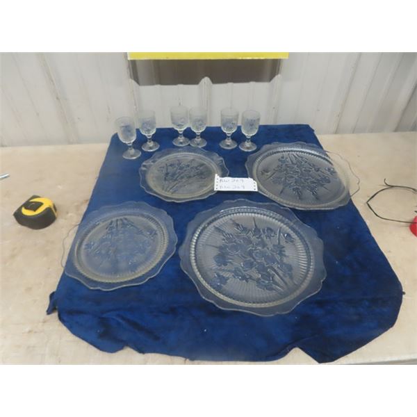 Irish Herringbone Set of 6 Glasses + Tray/ Platter