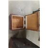 Image 3 : Small Upholstered Box / Rolling Seat + Metal with Wood Trim Travel Trunk 22"×24"×36"