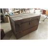 Image 4 : Small Upholstered Box / Rolling Seat + Metal with Wood Trim Travel Trunk 22"×24"×36"