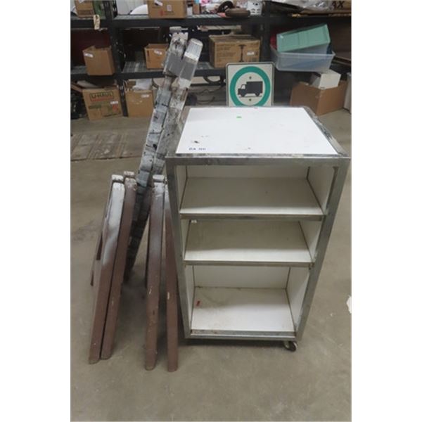 Open Shelf Rolling Cart 19"×19"×36",  2 Wooden Saw Horsee