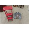 Image 1 : Red Wood Folding Step Stool, Steel Tractor Seat