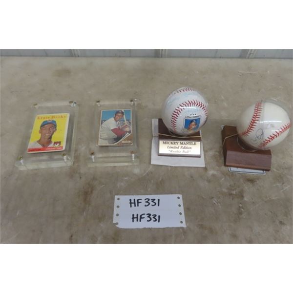 Ernie Banks + Stan Musial Encased Cards, Mickey Mantle + Cal Ripken Baseballs Signed with Certificat