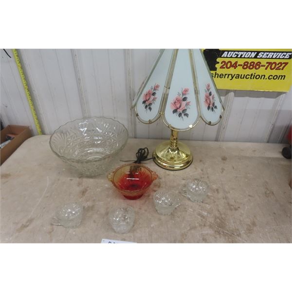 Punch Bowl with 4 Cups, Glass Shade Brass Table Lamp, Glass Bowl