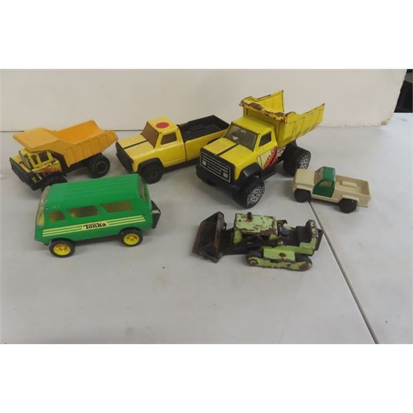 6 Assorted Tonka Toys: Dump Trucks, Van, Grader, 2 Trucks