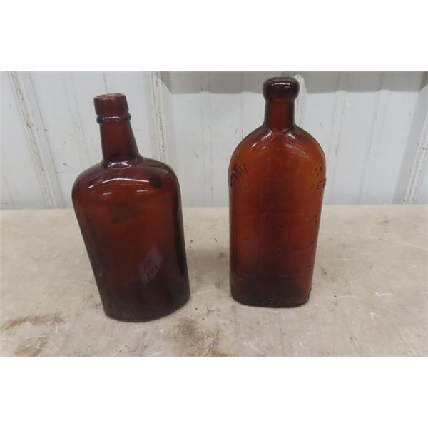 Hudson's Bay Whiskey Bottle, Warners Embossed Kidney Cure Bottle