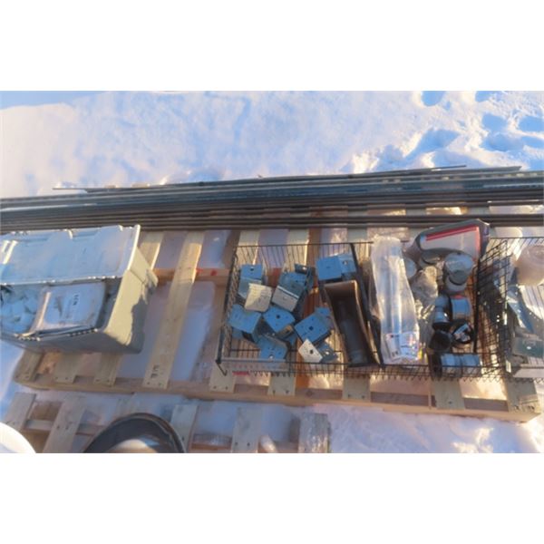 Pallet with Threader Rod, Clamp, Brackets, Plastic Squares