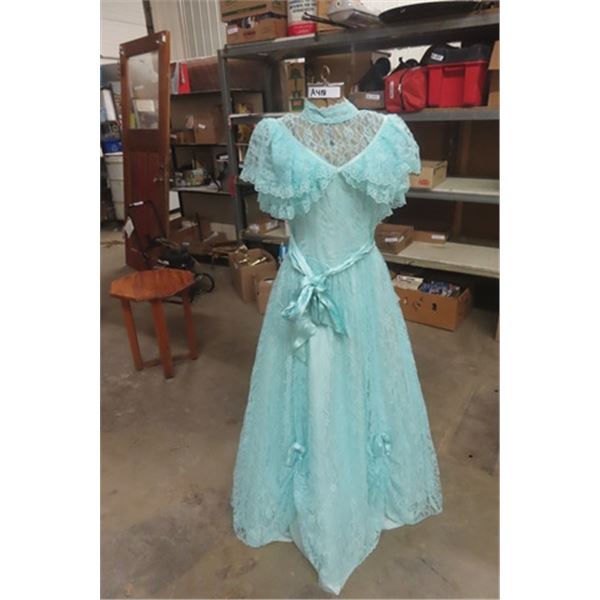 Gorgeous Blue Lace Dress- Vintage on 58" Mannequin Form- Drss is 55" Long