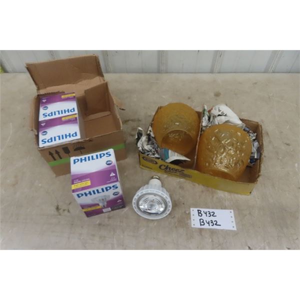 4 Philips LED Indoor Flood Lights + 2 Light Shades