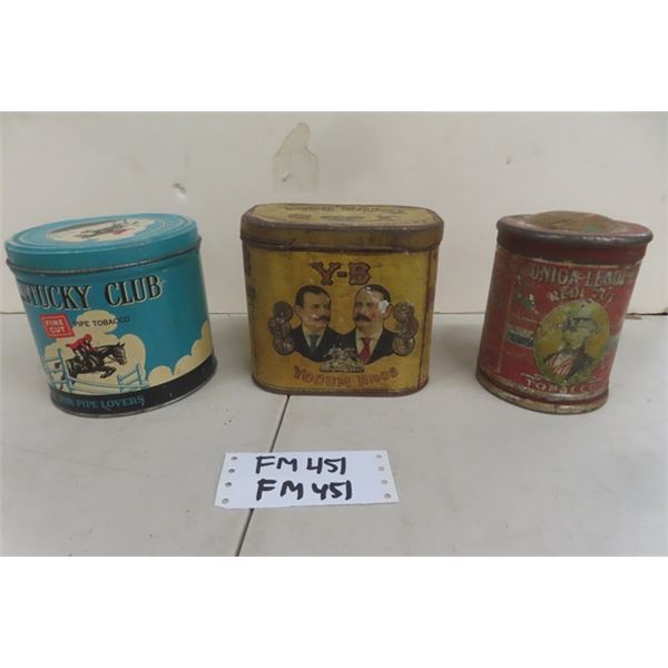 Lot of 3 Tobacco Tins: Kentucky Club, 4- B, Union Leader