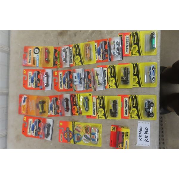 18 Assorted Matchbox Cars New in Packages- 1 has Pogs, Boxed Dump Truck- Most Pre 2000