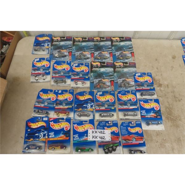 22 Assorted Hot Wheels Cars + Motorcycles Mew in Packages- Most are from 2000 or older 