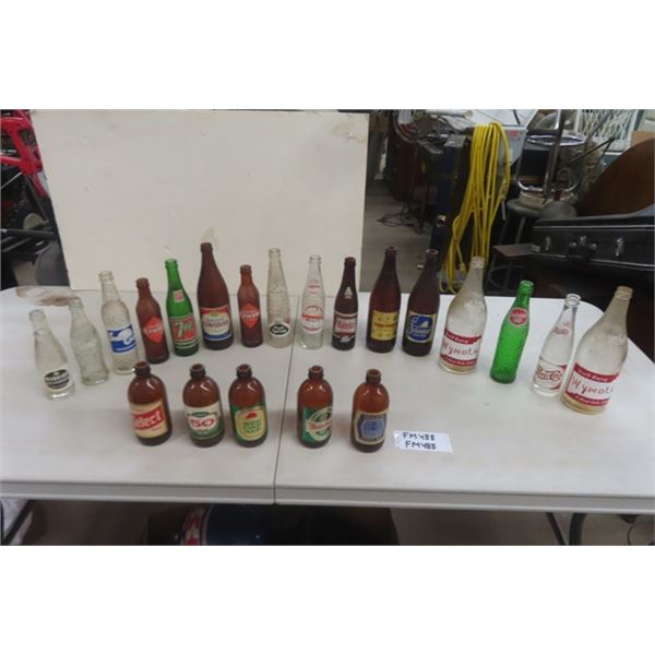 Assorted Pop + Beer Bottles - 21 Total: Wynola, Crush, Molson plus more