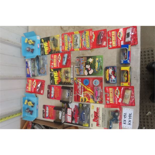 20 Assorted Die Cast Cars All New in Packages: Johnny Lightning, Hot Wheels, Micro Machines, GI Joe 
