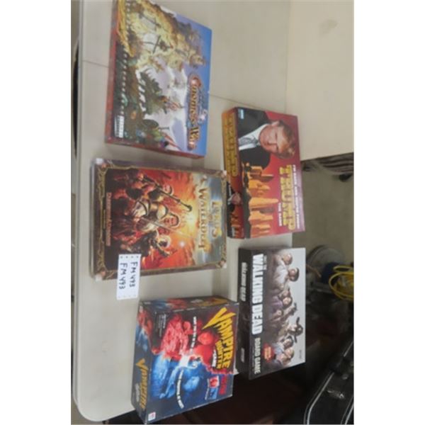 5 Assorted Board Games: Trump, Walking Dead, Vampire Hunter, Lords of Water Deep, Gnomes War
