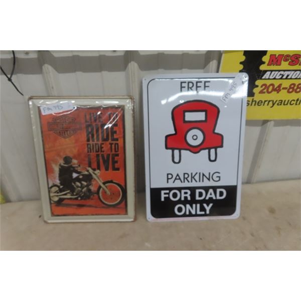 2 Modern Metal Signs : Harley Davidson 12"×16" + Free Parking Dad 12"×18"