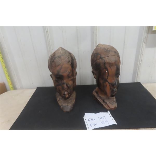 2 Wooden African Carved Sculptures 4.5"×5"×10"