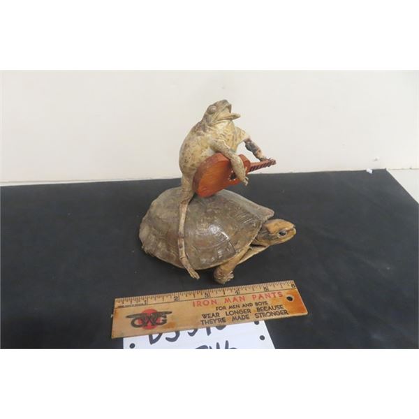 Fantastic Folk Art Frog laying Guitar on a Turtles Back