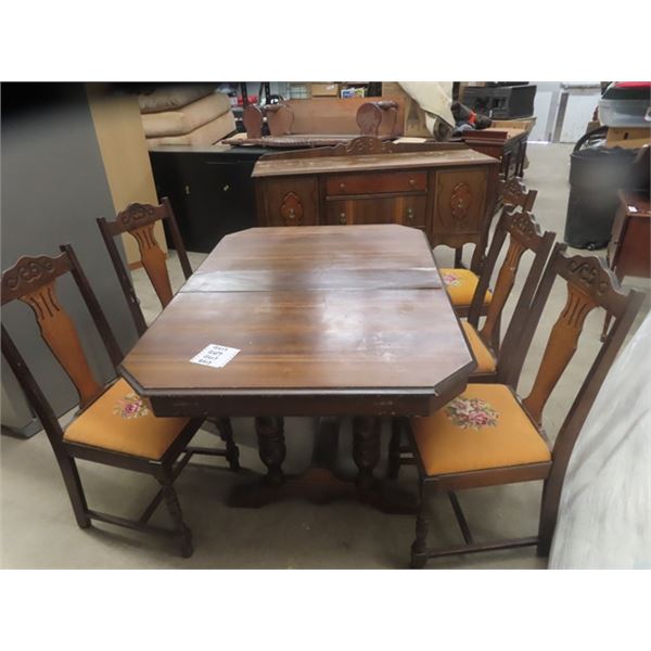 Dining Room Suite ; Table 28  x 40  x 56  . Hutch 20  x 41  x 60  & 5 Chairs