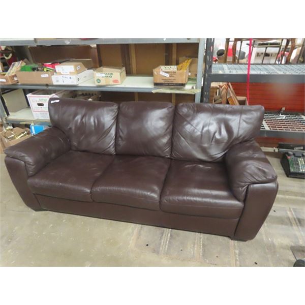 Brown Leather Look Couch 80" Wide