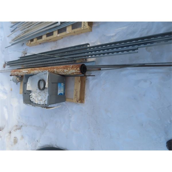 Pallet with Metal Pipe, Threaded Rod, Plastic Pieces plus more