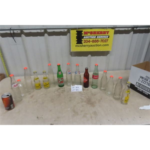 16 Pop Bottles ; Beehive, Orange Crush, Pepsi, 7Up, Coke, Schwepps plus others