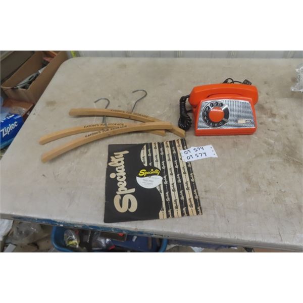 Orange Phone, Technex International Ltd. Record Ready Teddy Little Richard, 3 Eaton's Wooden Hangers