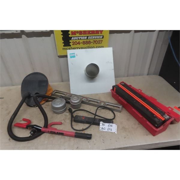 Magnetic Road Flares, Electric Surge Bar, Level, Auto Club with Key, Foot Air Pump, 2 Small Engine M