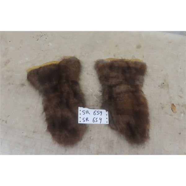 Home Made Beaver Fur Leather Mitts