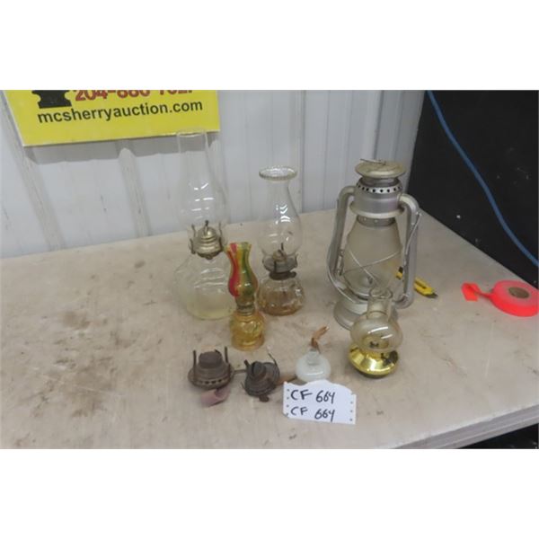 Barn Lantern, 3 Coal Oil Lamps, 2 Extra Burners plus more 