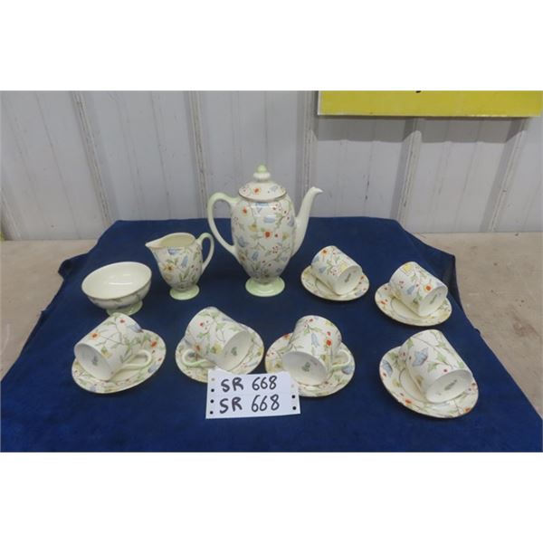 Royal Doulton 15 pc Coffee Set, 6 Cups + Saucers, Coffee Pot, Cream + Sugar Pair