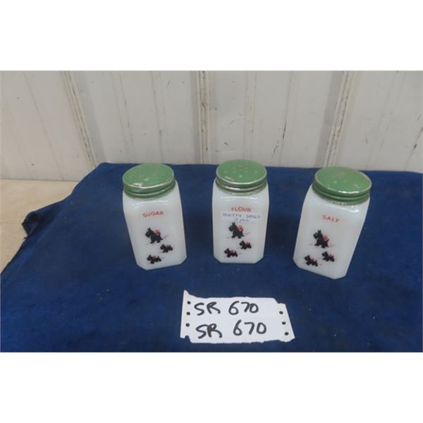 3pc Spice Shaker Scotty Dogs: Sugar, Flour, Salt