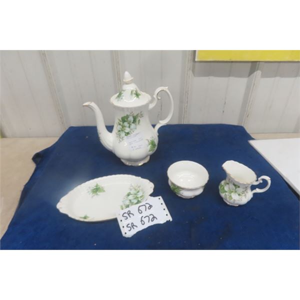 Royal Albert Trillium Coffee Pot, Cream + Sugat Pair