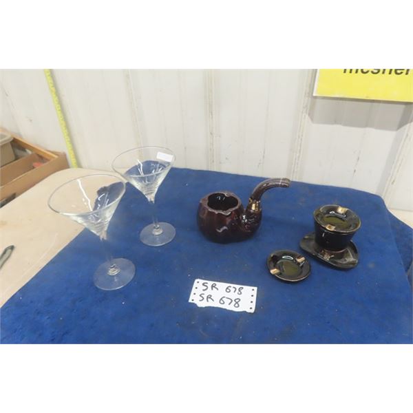 Smirnoff Wine Glasses, Ashtrays