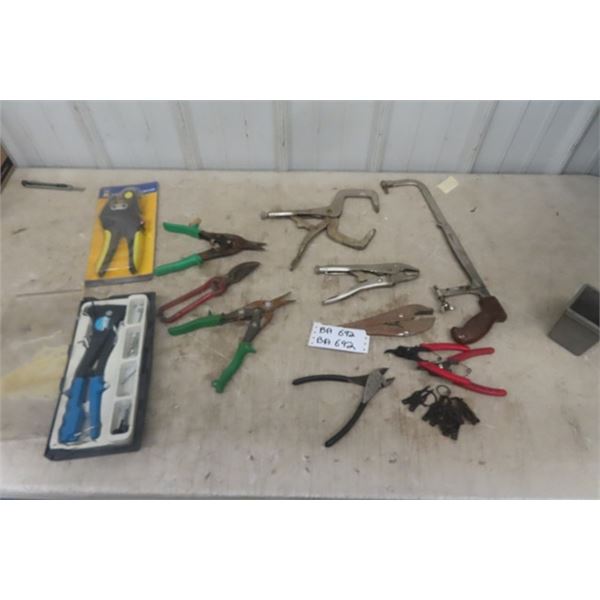 Riviter, Leather Punch, Tin Snips, Vice Grips, Snap Ring Pliers, Hack Saw