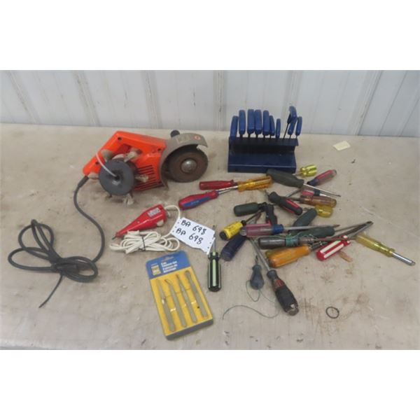 Power Engraver, New 4 pc Tweezer Set, Power Work Wheel, T Hex Keys, Screwdrivers 