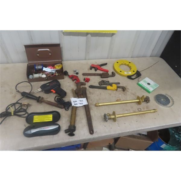 Plumbing,  Pipe Wrenches, Taps, Fish Line, Pipe Cutter  Soldering Gun plus more
