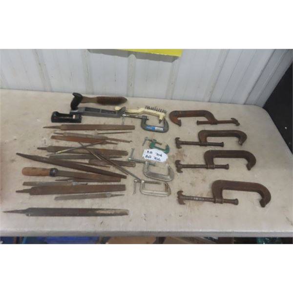 8 C-Clamps, Files, Wire Brush,  Rasps