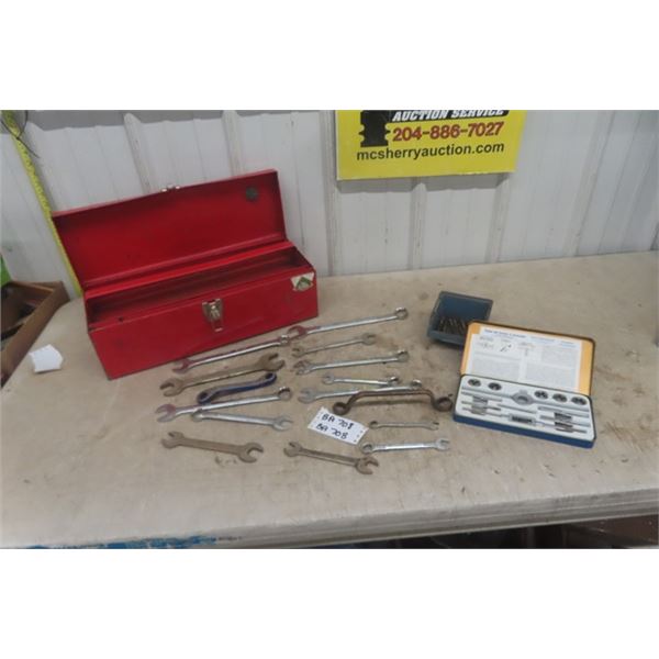 Metal Tool Box, Odds n Ends of Wrenches, Tap + Dies