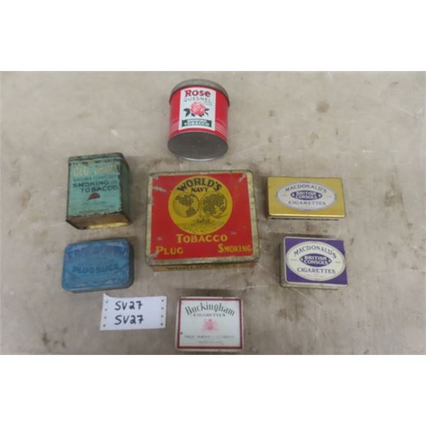 7 Various Cigarette Tins; Old Chum, Edgeworth, Buckingham, British Consoles , plus more 