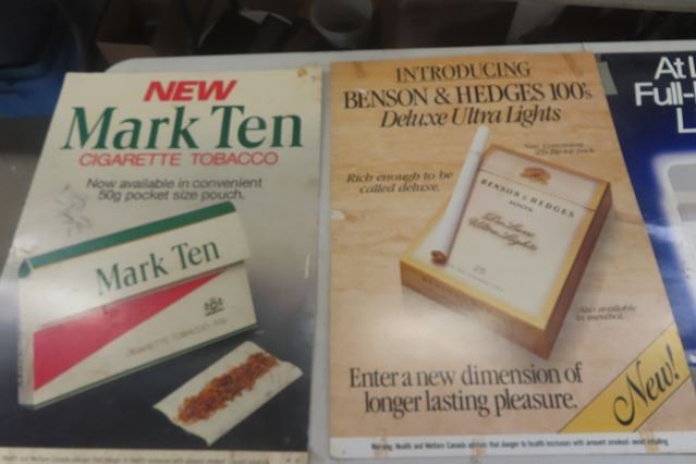 4 Cardboard Cigarette Signs ; Mark Ten, Rothmans, Benson + Hedges ...