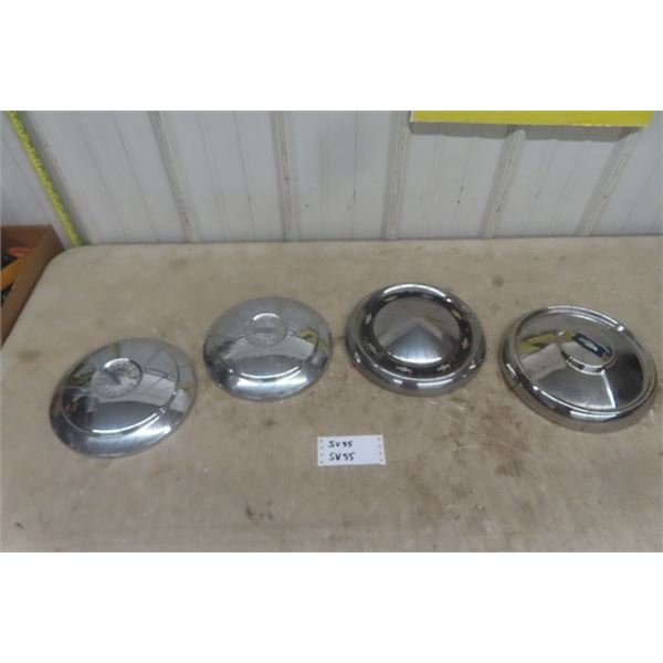 4 Assorted Chevrolet Hub Caps - Chrome ; 2 For Corvair + 2 Others