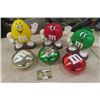 Image 1 : Assorted M+M Collectibles ; 3 Dispenser, 3 Covered M+M Shaped Bowls, Race Car Card