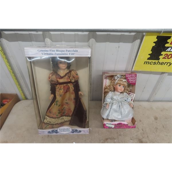 2 Collector Dolls ; Keepsake Memories 17" Doll in Box + Animated Musical Doll 12" 