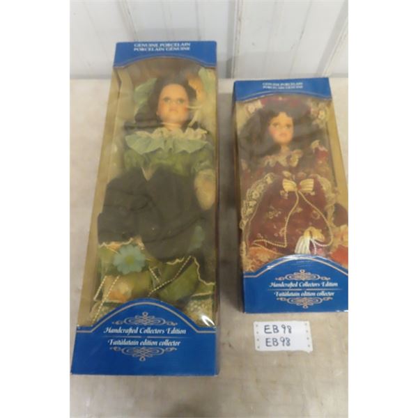2 Genuine Porcelain Collector Dolls - 16" + 22"  in Boxes 