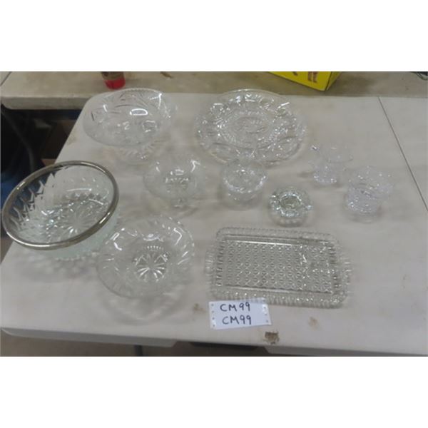 Lead Crystal Bowls, Serving Trays, Sugar + Cream Pair, Candle Holder